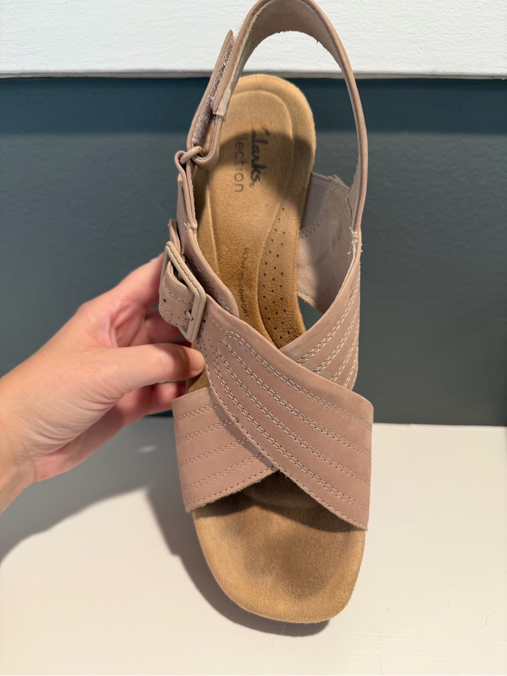 Clark’s Nerisa West Sand Nubuck Platform Slingback Sandals Size 9 - Picture 9 of 12